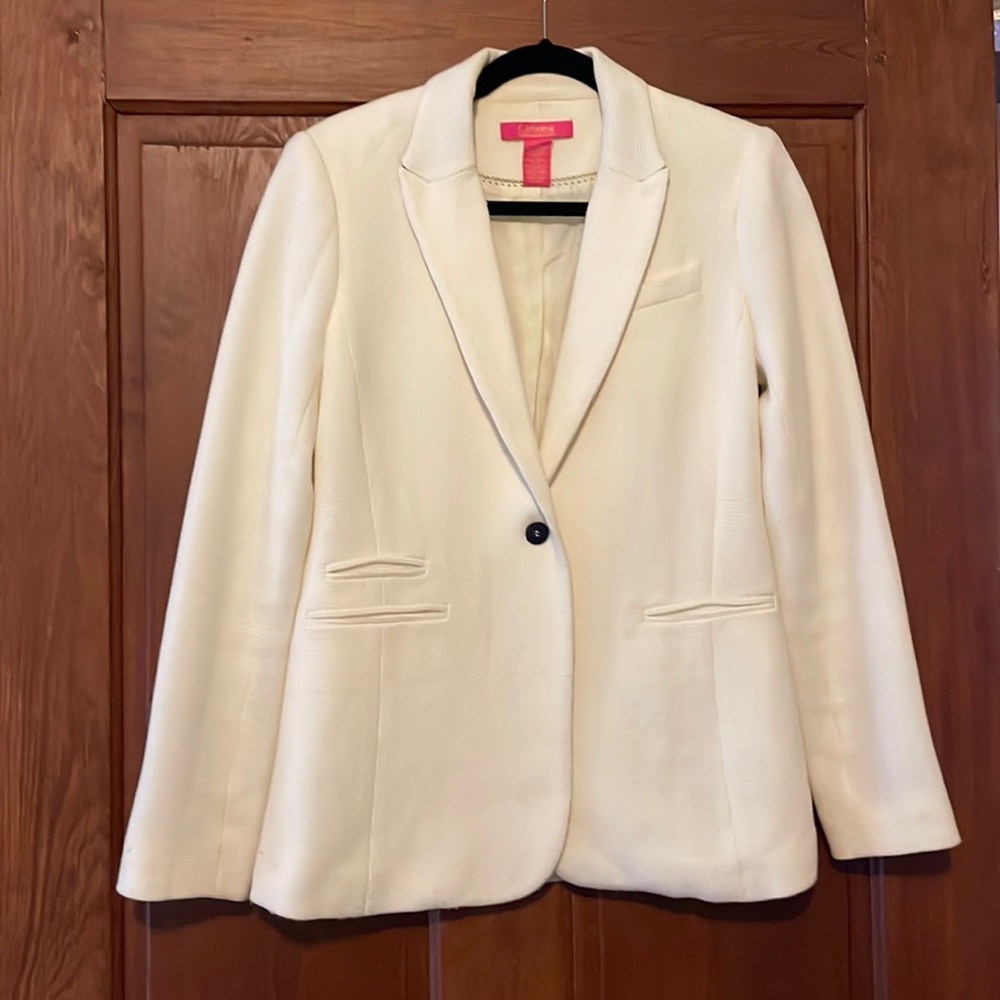 Catherine MaLandrino Off-White Cream Colored Ivory Textured Blazer Jacket